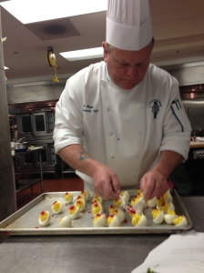 Chef Al Meyer plating deviled eggs